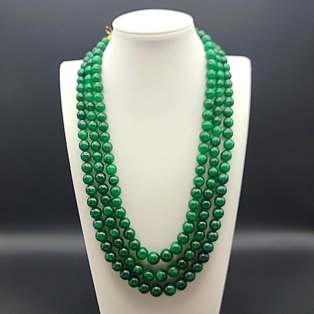 932.50 CTS GREEN EMERALD EARTH MINED 3 LINE ROUND BEADED GEMSTONE BEADS NECKLACE